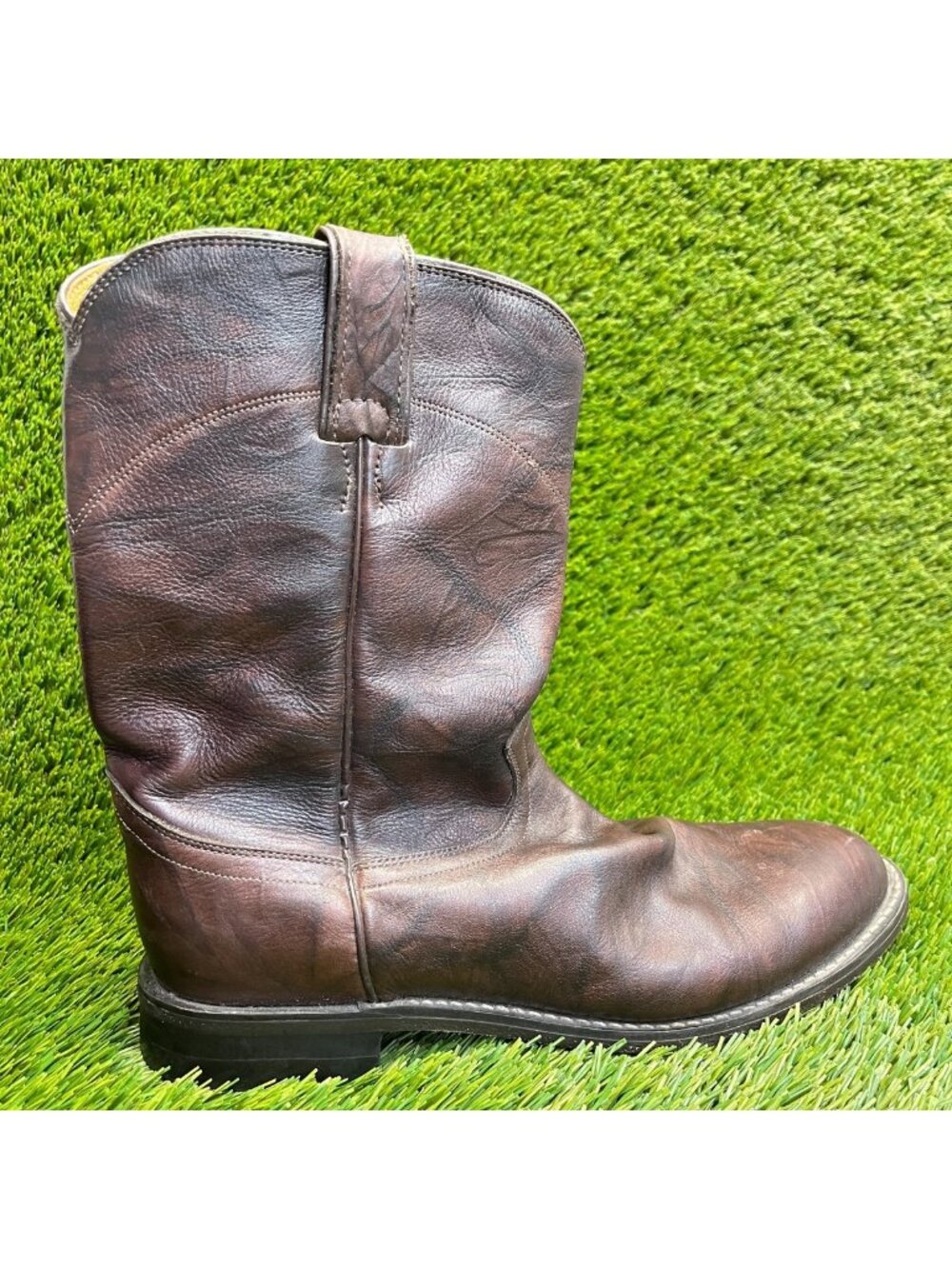 Justin Roper Mens Size 8.5 Brown Classic Leather Pull On Cowboy Riding Boots